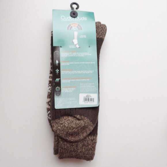 Cuddl Duds Mens ClimateSmart Plushfill Crew Socks 2 Pairs Java Brown & Pattern - Picture 6 of 7